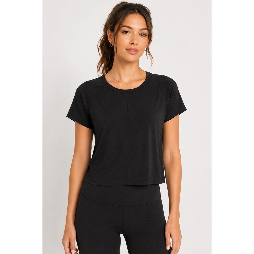 All in Motion Black Short Sleeve Cropped Activewear Top Size S